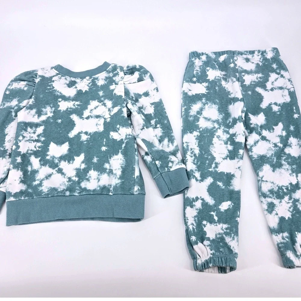 Grayson Mini Toddler Girl 4T Tie Dye Puff‎ Sleeve Sweatshirt & Joggers Set Sage